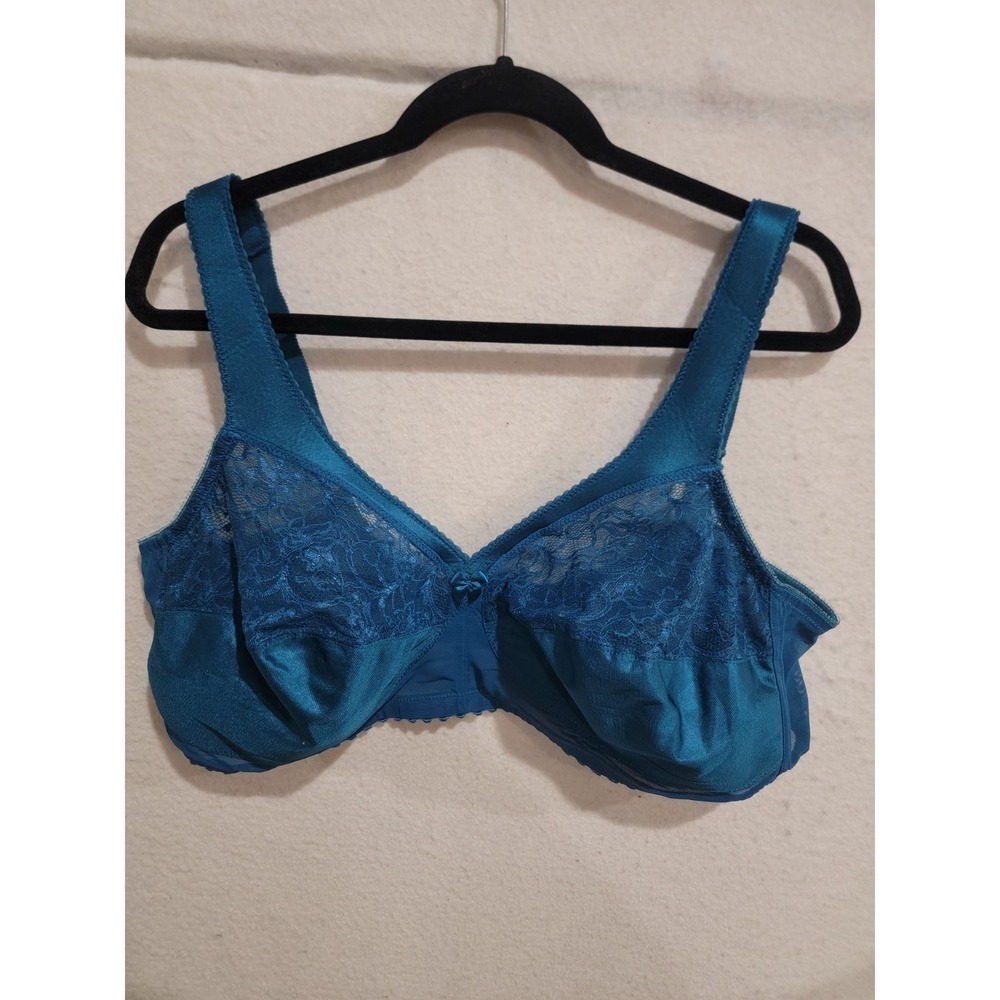 Glamorise MagicLift Full Figure Support Bra Teal Blue Floral Lace Wireless 48C